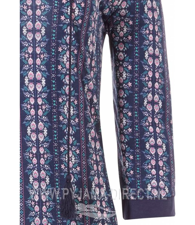 modal nachthemd met lange mouwen en tassles 'floral pink paradise'