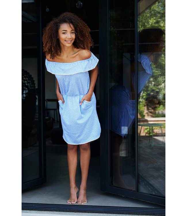 off the shoulder (beach style) cotton (night)dress 'seaside stripes'