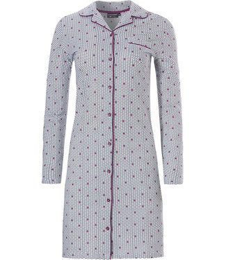 Pastunette Deluxe long sleeve full button nightdress 'geometric pink dot flower'