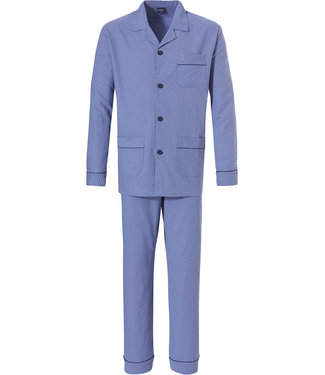 Robson men's long sleeve 100% cotton flannel full button cadet blue  pyjama with long matching pants 'circles & squares'