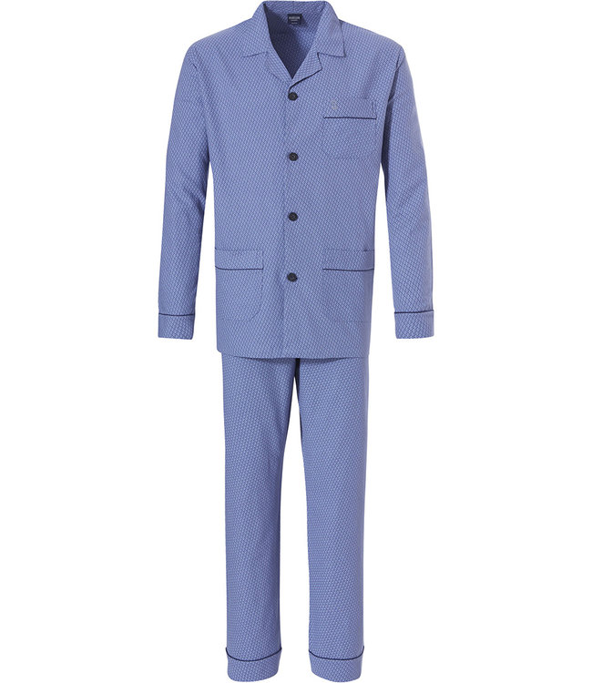 Robson men's long sleeve 100% cotton flannel full button cadet blue  pyjama with long matching pants 'circles & squares'