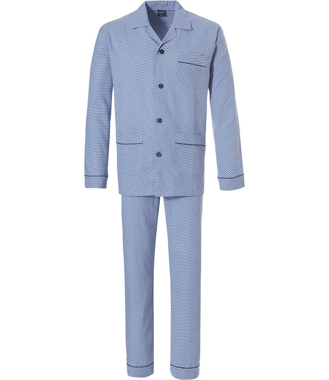 Robson 100% katoen flanellen fris blauwe doorknoop pyjama voor heren met lange bijpassende broek 'circles & squares'