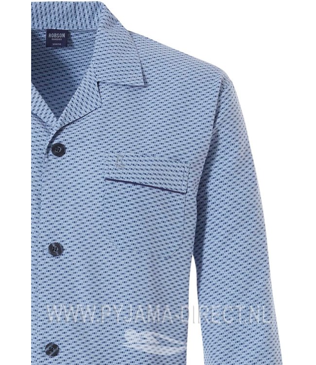 men's long sleeve 100% cotton flannel full button light fresh blue pyjama with long matching pants 'circles & squares'