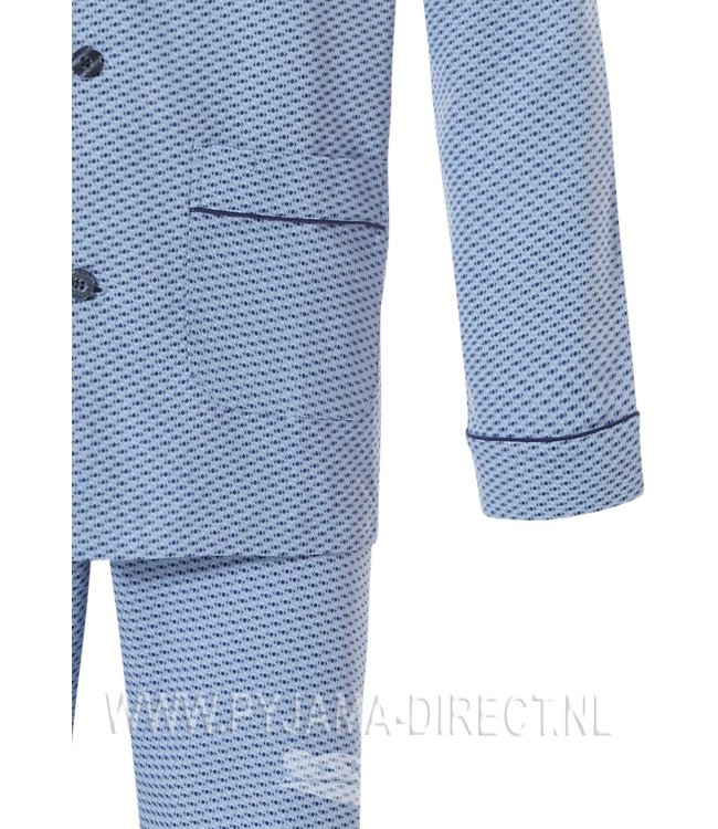 men's long sleeve 100% cotton flannel full button light fresh blue pyjama with long matching pants 'circles & squares'