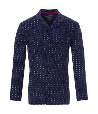 Pastunette for Men Mix & Match blue long sleeve, full button, cotton pyjama top 'trendy triangles'