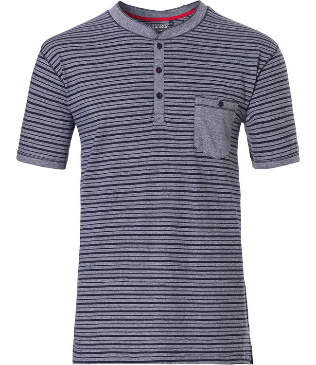 Pastunette for Men mens Mix & Match stripey short sleeve, cotton top with 4 buttons