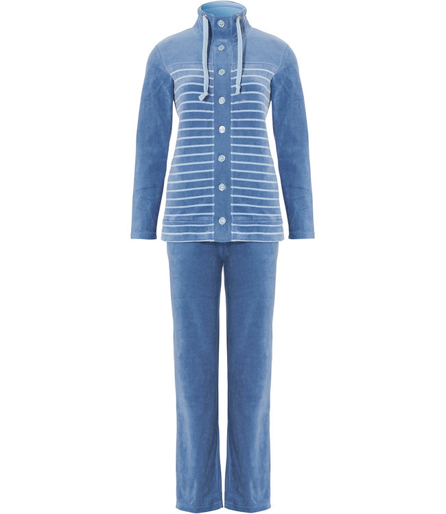 Pastunette blue velvet homesuit with buttons