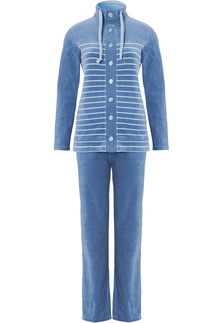 andere goedkoop Vertellen Pastunette blauw velours huispak met knopen - Pyjama-direct