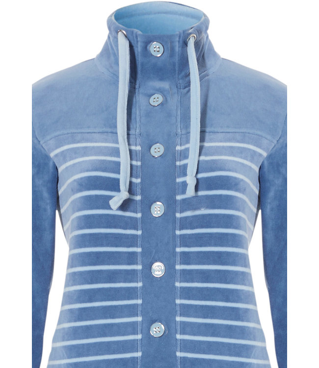 blauw velours huispak met knopen