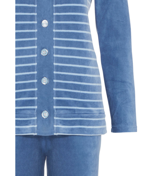 blauw velours huispak met knopen