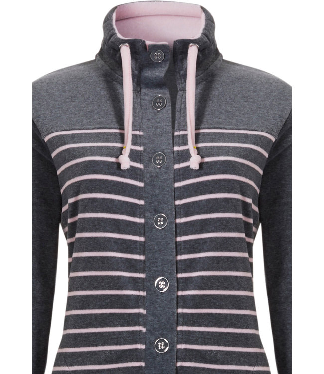 grey & pink soft cotton velvet striped homesuit with buttons