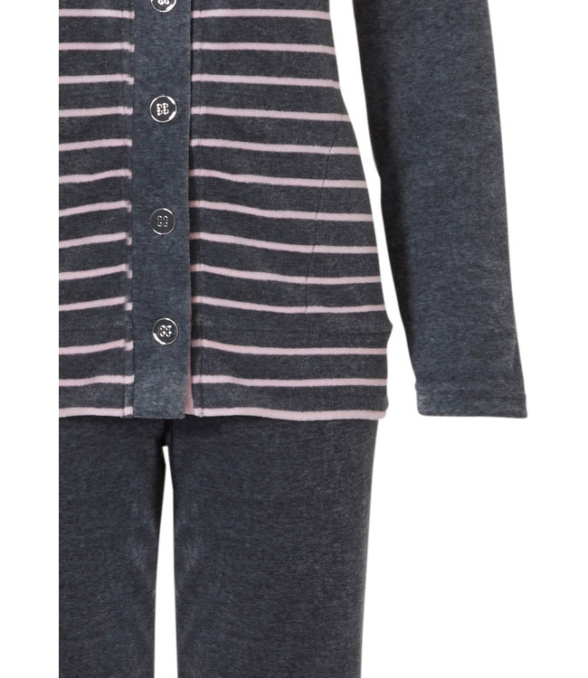grey & pink soft cotton velvet striped homesuit with buttons