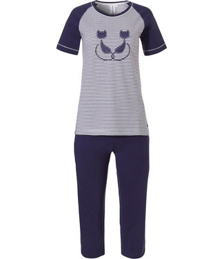 Rebelle katoenen pyjama met korte mouwen en 3/4e broek  'Purrrfectly in love pussycats'