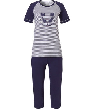 Rebelle short sleeve cotton pyjama with 3/4 pants 'Purrrfectly in love pussycats'