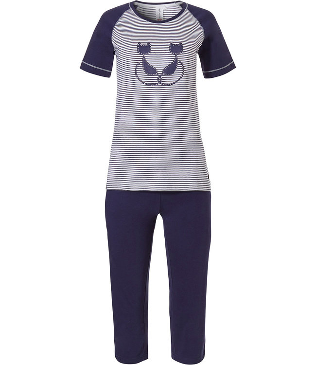 'Purrrfectly in love pussycats' short sleeve cotton pyjama with 3/4 pants