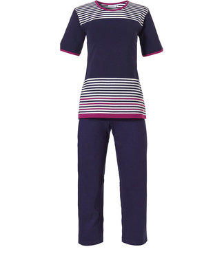 Pastunette short sleeve ladies pyjama with 3/4 pants 'horizontal eden stripes'