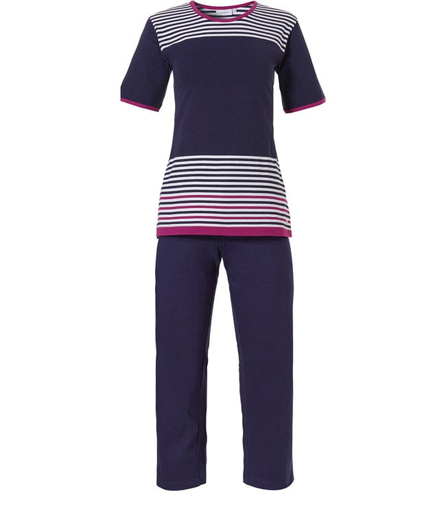 Pastunette pyjama voor dames met korte mouwen en 3/4e broek 'horizontal eden stripes'