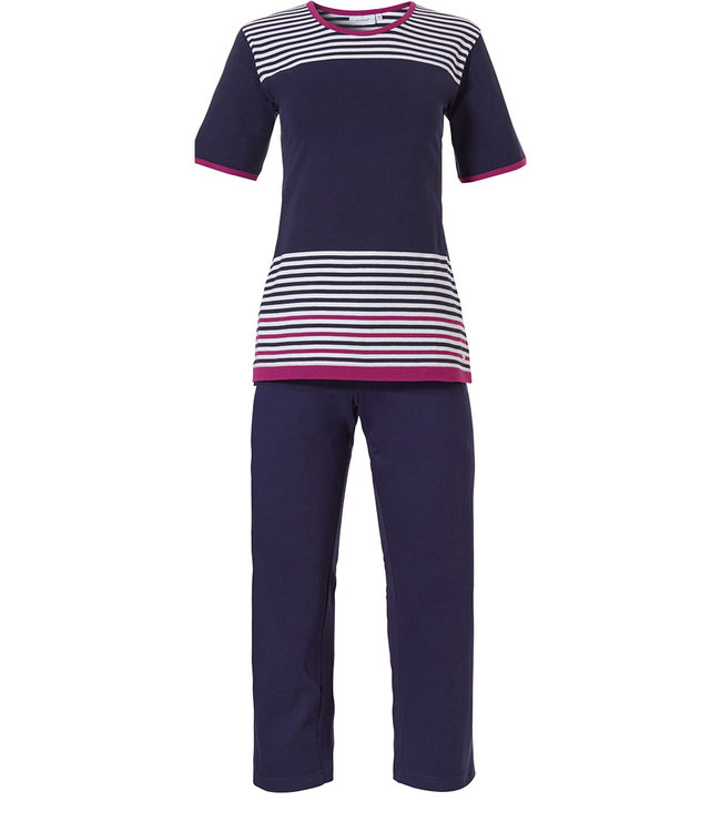 Pastunette short sleeve ladies pyjama with 3/4 pants 'horizontal eden stripes'