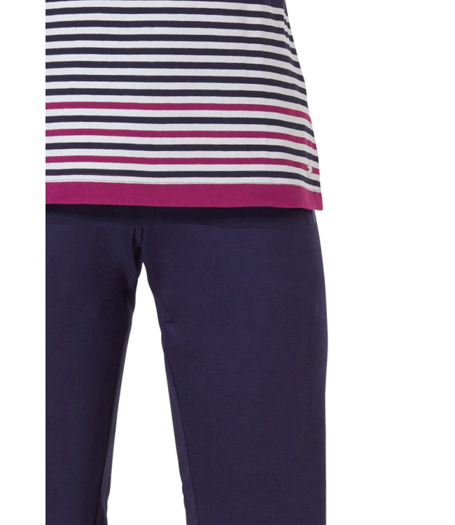 short sleeve ladies pyjama with 3/4 pants 'horizontal eden stripes'