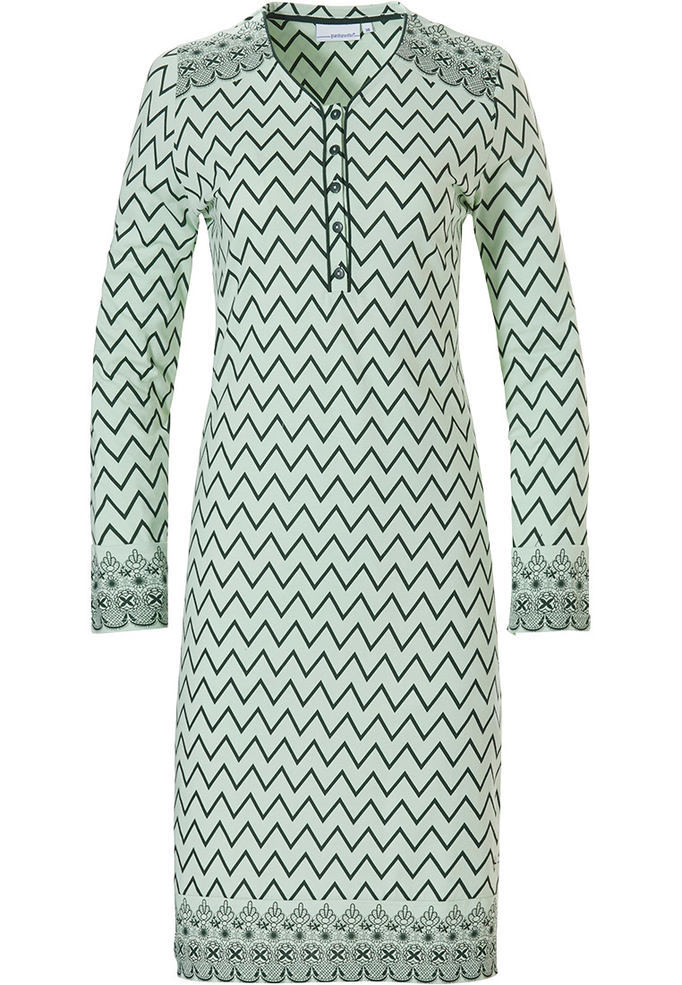 Pastunette groen nachthemd met knoopjes en lange mouwen 'soft & patterned - Pyjama-direct