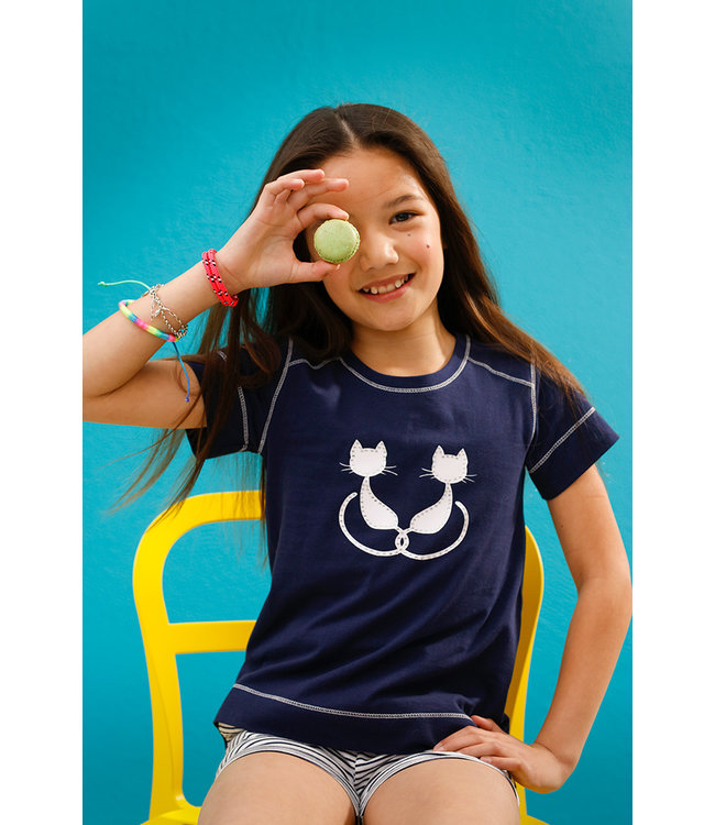 girls short sleeve cotton shorty set Purrrfectly in love pussycats'