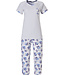 short sleeve stripey cotton 3/4 pyjama set 'stripes & little blue blossom'