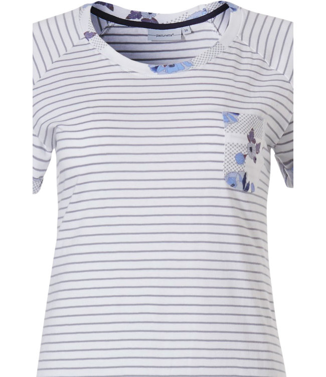 katoenen, strepen pyjama met korte mouwen en 3/4e broek 'stripes & little blue blossom'