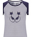 'Purrrfectly in love pussycats' short raglan-sleeve dark blue & white girls cotton stripey pyjama set with pretty diamante detail and 3/4 dark blue pants with