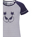 'Purrrfectly in love pussycats' short raglan-sleeve dark blue & white girls cotton stripey pyjama set with pretty diamante detail and 3/4 dark blue pants with