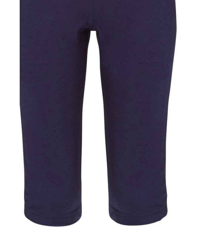 'Purrrfectly in love pussycats' short raglan-sleeve dark blue & white girls cotton stripey pyjama set with pretty diamante detail and 3/4 dark blue pants with