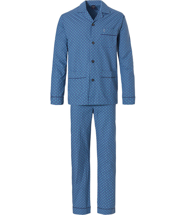 Robson men's long sleeve woven cotton full button pyjama 'octad symbol & squares'