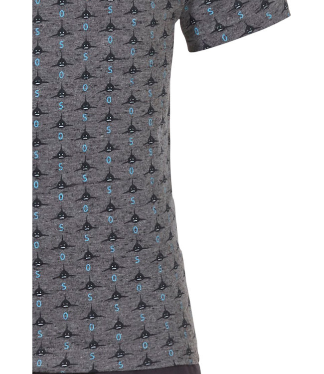 'Ocean Life, sea shark', grey & sea-blue grey boys shorty set with dark grey cotton elasticated shorts