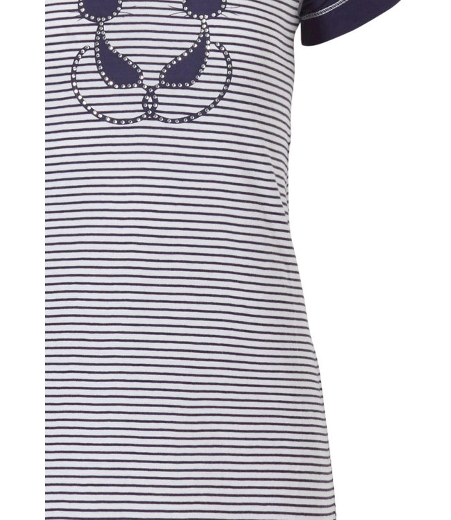 'Purrrfectly in love pussycats' dark blue & white short raglan-sleeve, girls cotton stripey nightdress with pretty diamante detail
