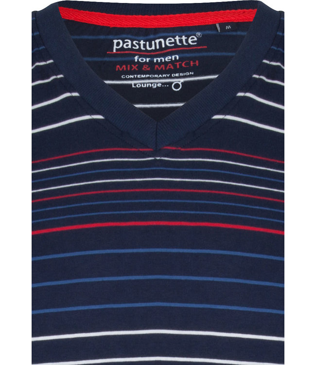 moderne, rood-wit-blauw gestreepte heren pyjama top met lange mouwen met boord