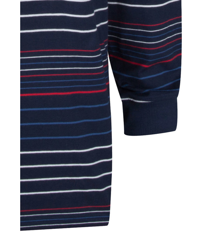 moderne, rood-wit-blauw gestreepte heren pyjama top met lange mouwen met boord
