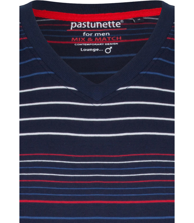 a modern red, white and blue multi-striped men's Mix & Match short sleeved pyjama top