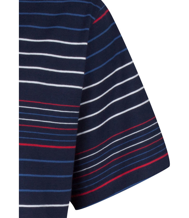 moderne, rood-wit-blauw gestreepte heren pyjama top met korte mouwen