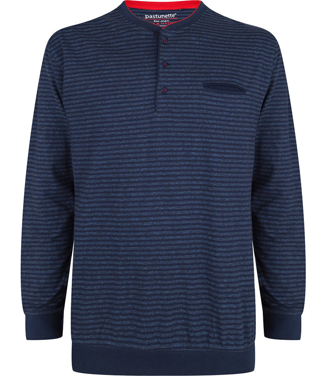 Pastunette for Men sportieve, blauw gestreepte pyjama top met lange mouwen en knoopjes