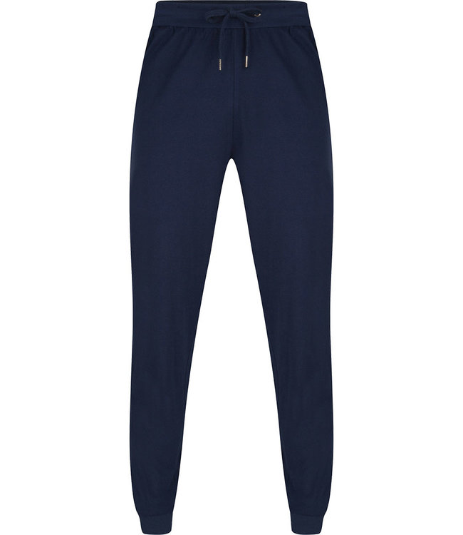 Pastunette for Men lange, blauwe, katoenen lange pyjama broek met boordjes voor heren