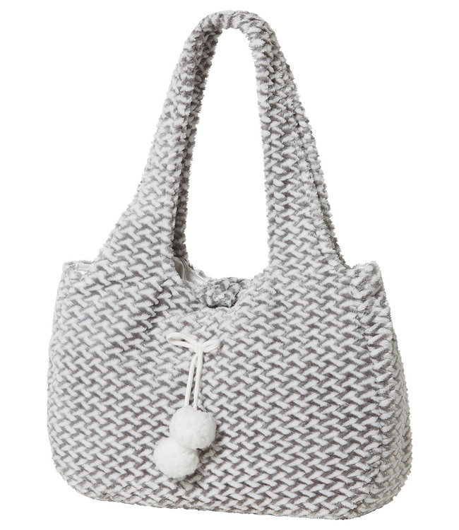 soft fleece pom pom bag 'criss cross weave'