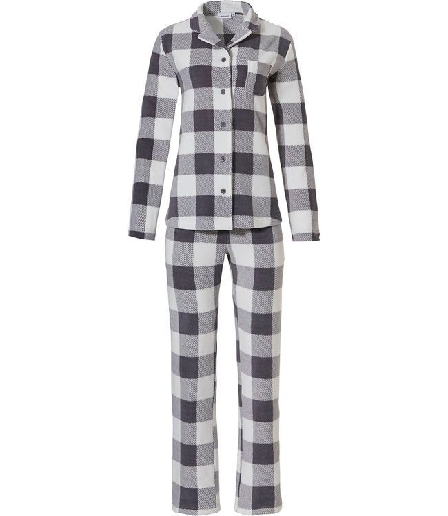 Pastunette long sleeve full button fleece pyjama 'block chunky checks'