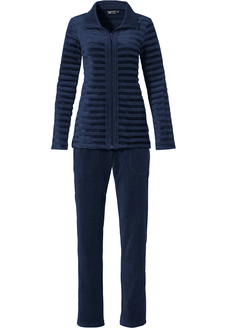 Oppervlakte Cerebrum scheren Pastunette Deluxe luxe velours huispak 'navy velvet lines' - Pyjama-direct