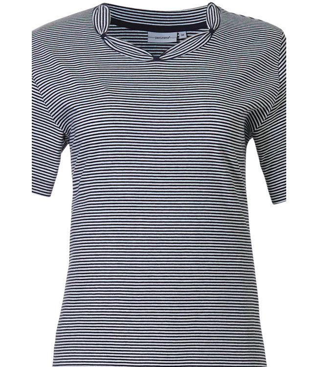 donkerblauwe katoenen dames pyjama 'fine stripes & pretty neckline'