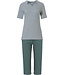ladies sage green cotton pyjama set 'fine stripes & pretty neckline'
