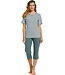 ladies sage green cotton pyjama set 'fine stripes & pretty neckline'