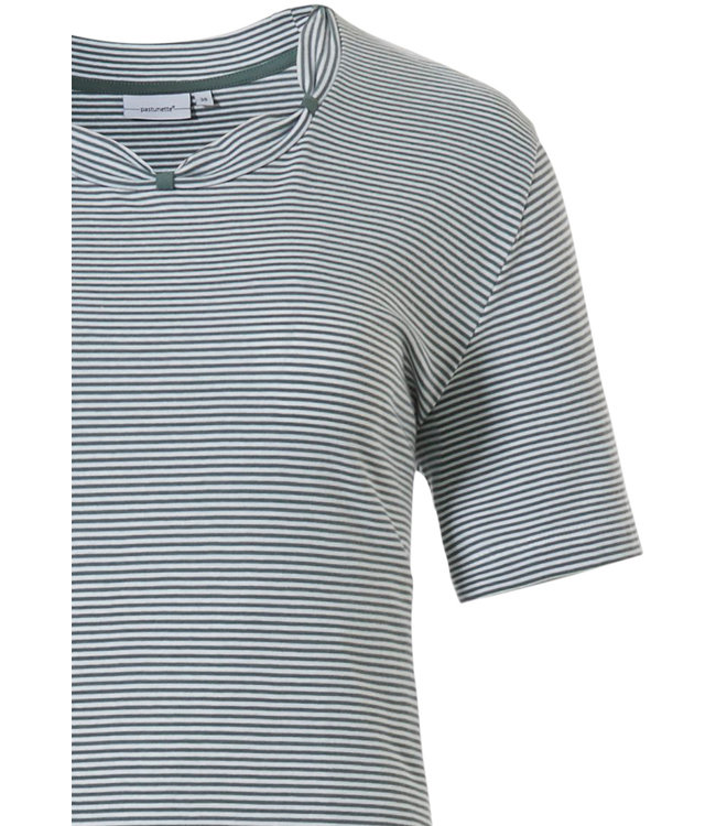 ladies sage green cotton pyjama set 'fine stripes & pretty neckline'