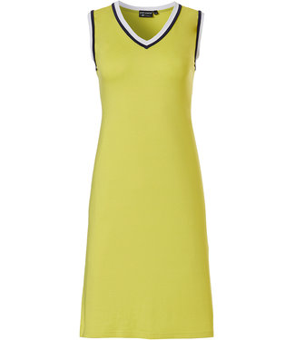 Pastunette Deluxe mouwloze dames dress met v-hals '70's retro yellow vibes'