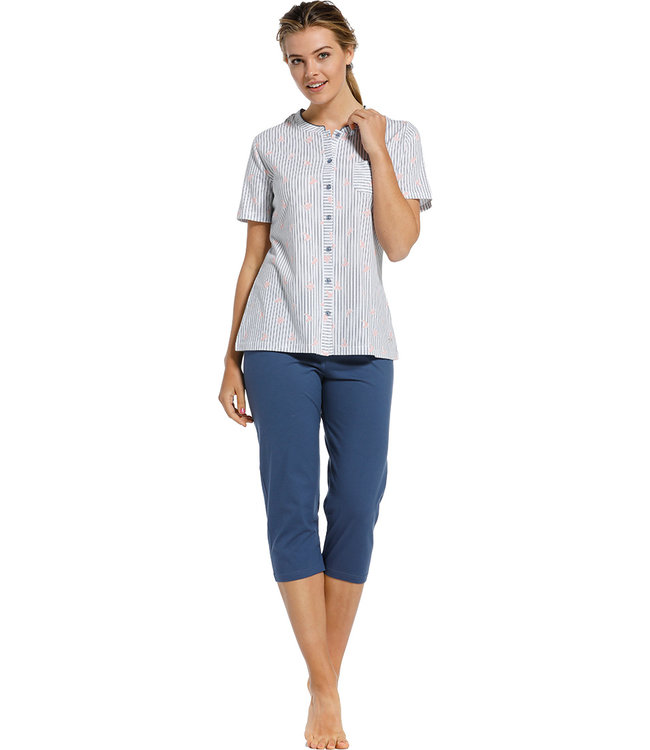 katoenen doorknoop pyjama met korte mouwen 'origami birds'