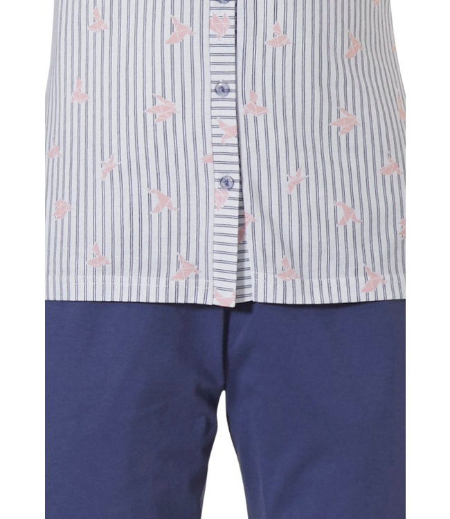 katoenen doorknoop pyjama met korte mouwen 'origami birds'