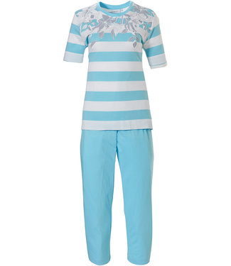 Pastunette katoenen pyjama met korte mouwen 'floral dream garden, horizontale lijnen'